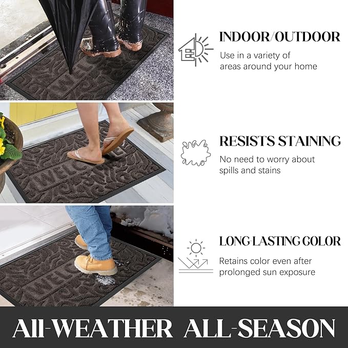 Yimobra Large Welcome Mat 60x36, Waterproof Non-Slip Outdoor Mats for Front Door Outside Entrance, Low-Profile Entryway Mat Indoor for Garage Patio, Brown