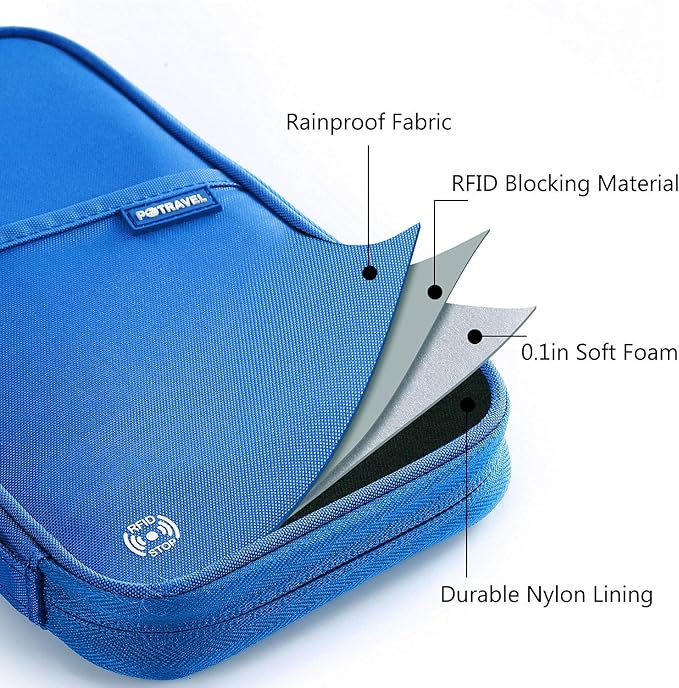 VanFn RFID Travel Passport Wallet, Family Passport Holder, Trip Document Organizer P.Travel Series (Nylon - Blue)