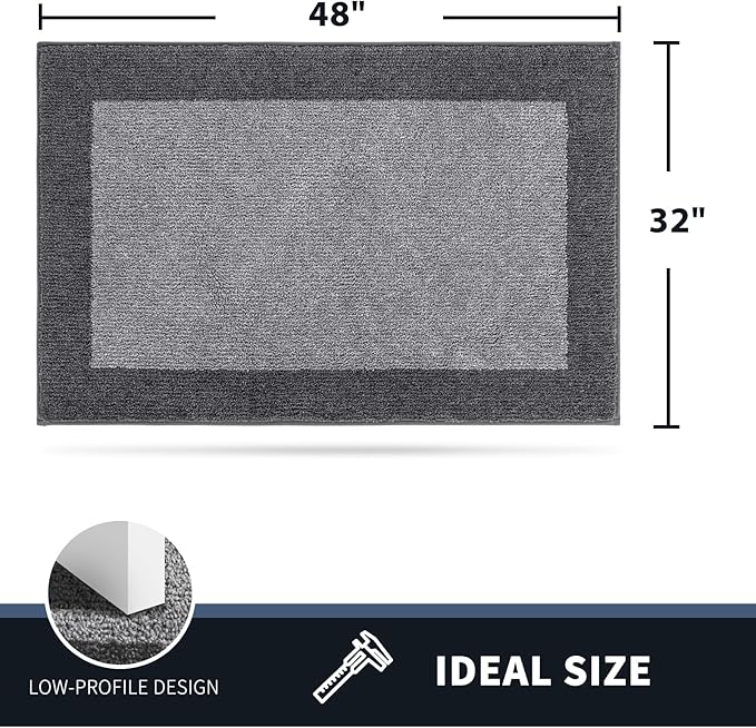 PURRUGS Dirt Trapping Door Mat 32" x 48", Non-Slip Machine Washable Entry Rug, Entrance Mat, Indoor Front Door Mat, Super Absorbent Entryway Rug for Muddy Shoes & Paws, Light Grey & Grey