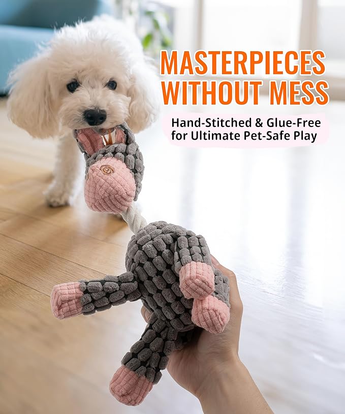 Squeaky Plush Dog Toys - Adorable Animal Designs with Soft Cotton Filling, Cute Stuffed Dog Chew Toys for Small, Medium Non-Aggressive Chewing Dogs Chewer (Grey - Donkey)