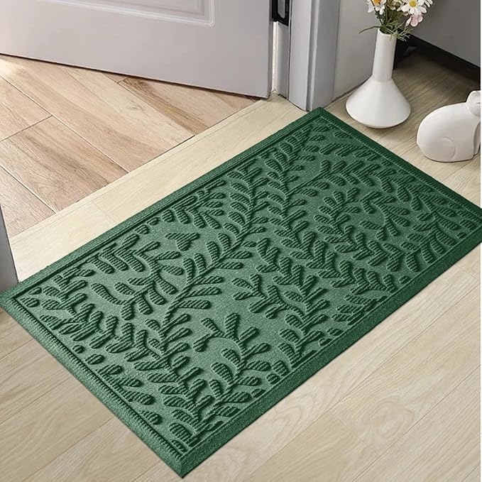 Front Door Mat, Absorbent Dirt Trapping Welcome Door Mat Indoor Outdoor, Non Slip Entry Mat, Indoor Outdoor Door Mats, Fade Resistant, Low Profile Doormat for Entryway, 36×24, Green
