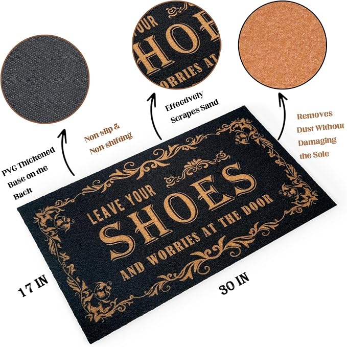 CHACHAHAER Leave Your Shoes and Worries at The Door,Shoe Mat，30"(W) X 17"(L) for Entry Doormat,Welcome Mat,Floor Mat, Halloween Thanksgiving Christmas Decoration,Funny Door Mats Outside