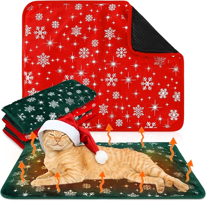 Clysee 4 Pack Self Heating Cat Bed Cat Self Warming Pad with Removable Cover Extra Warm Thermal Pet Pad Washable Pet Crate Mat Anti Slip Kennel for Indoor Outdoor Pets (Snowflake,16 x 20 Inches)