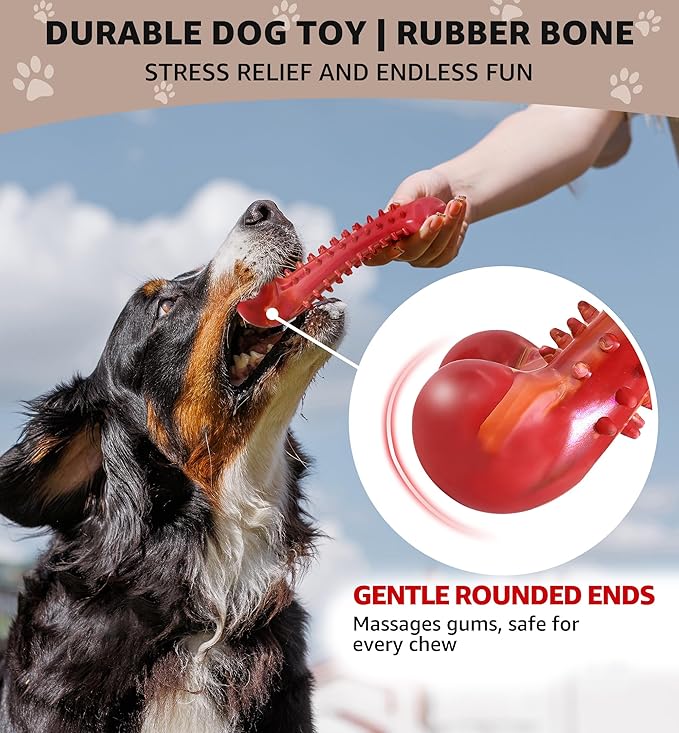 IPTPAS Dog Chew Toy for Aggressive Chewers, Tough Natural Rubber Bone with Irresistible Beef Flavor, Long-Lasting Teeth Cleaning & Reduce Boredom, Durable Dog Dental Toy for Small Medium Large Breeds