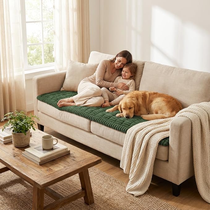Smiry Couch Cover for Dogs, Non Slip Washable Sofa Protector for Pets, Soft Furniture Cover for Pet, Stylish Sofa Covers, Cozy Protect Against Fur, Dirt & Everyday Messes (Dark Green, 35.4" x 88")