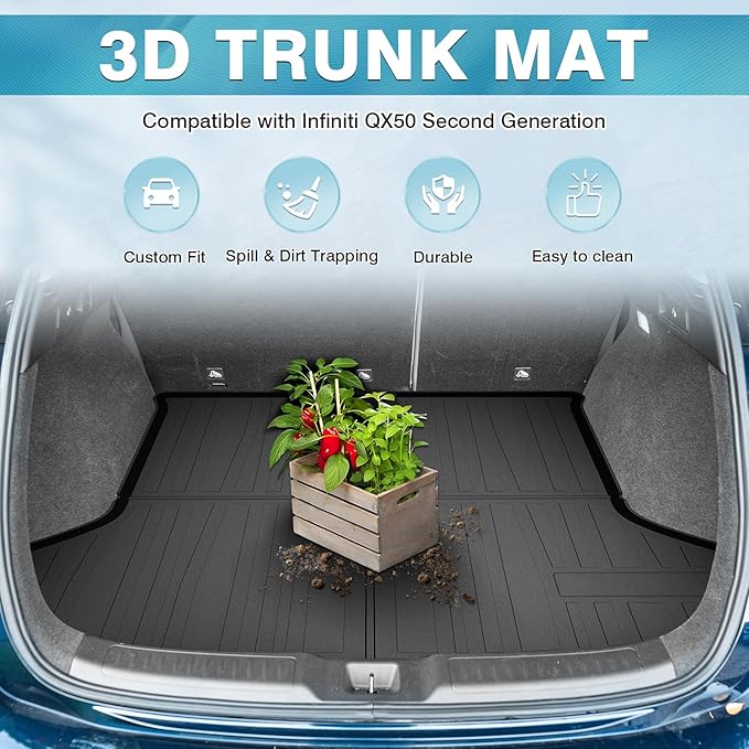 Mixsuper Cargo Liner for 2019-2023 2024 2025 Infiniti QX50 / 2022-2023 2024 2025 QX55 Trunk Liner All Weather Rear Cargo Tray Trunk Mat Anti-Slip Black