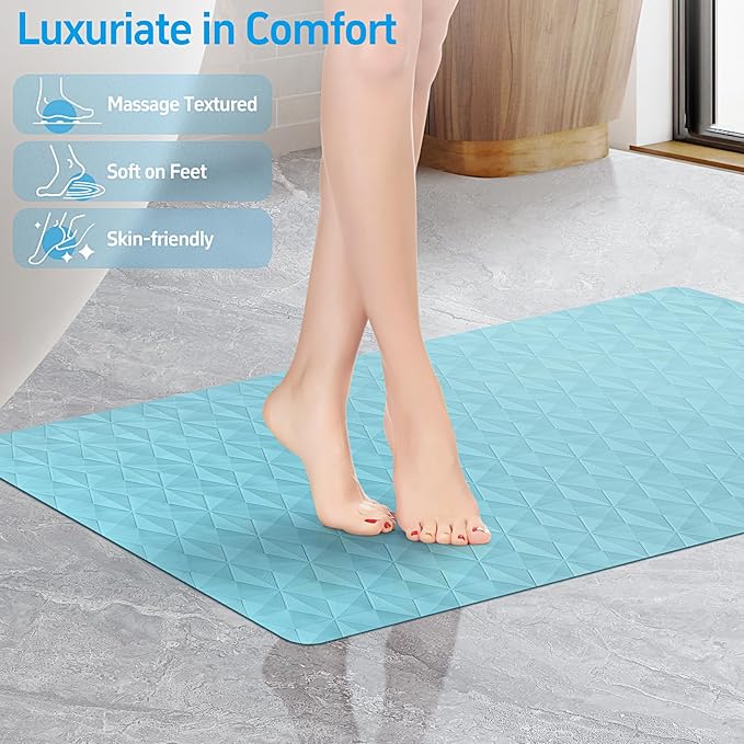 Non Slip Bathtub Mat for Bath Tub Shower Safety - Natural Rubber Mat with Suction Cups ＆ Drain Holes - BPA/PVC Free Large Bathroom Mat - Machine Washable - Unique Diamond Pattern - 17 × 35 Inch