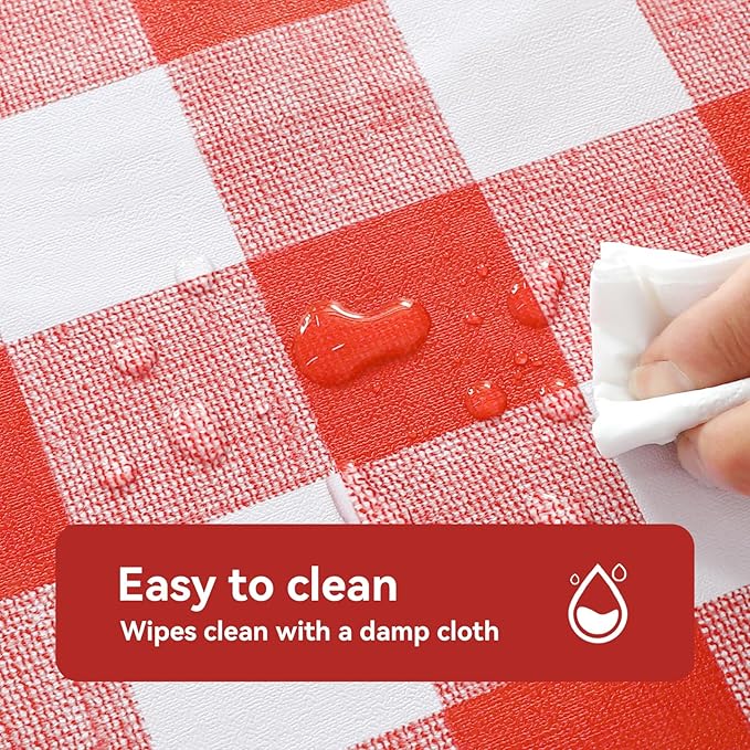 Romanstile Gingham Rectangle Plastic Tablecloth, 100% Waterproof Oil-Proof Checkered PVC Table Cloth, Heavy Duty Vinyl Table Cover for Dining, Camping, Picnic, Outdoor - 52 x 70 Inch, Red and White