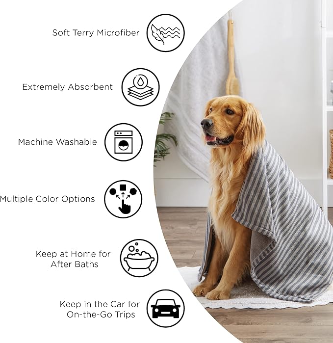 Bone Dry Pet Grooming Microfiber Towel, Embroidered Collection, X-Large,41x23.5, Pink (Pack of 12)