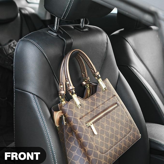 U-Shaped Car Leather Hooks – Car Purse Holder, Headrest Hooks for Car, Back Seat Organizer - Elevate Your Travel Experience!(Beige)