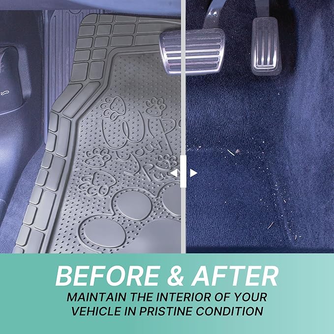 FH Group Car Floor Mats - Adorable Paw Print, Heavy-Duty Rubber Floor Mats for Cars, Universal Fit Full Set, Climaproof Floor Mats, Trimmable Floor Mats Fit Most Sedan, SUV, Truck Floor Mats Gray