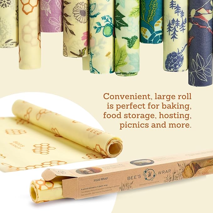 Bee's Wrap Beeswax Wraps for Food - Cut to Size 14x52" Wax Paper Roll - Made in USA Reusable Waxed Paper & Bowl Covers - Organic & Eco-Friendly Alternative to Aluminum Foil, Garden Party