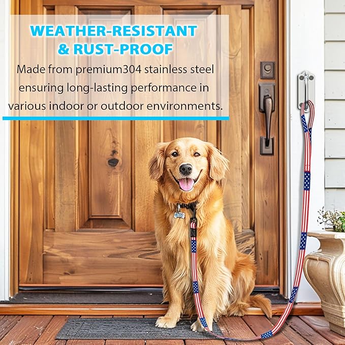 X-TECOKIT Heavy Duty Stainless Steel Dog Leash Wall Hook,Ultra-Secure Tie Out Anchor for Yard&Home,Anti-Escape Dog Chain Parking Hook,Rust-Proof&Easy to Install