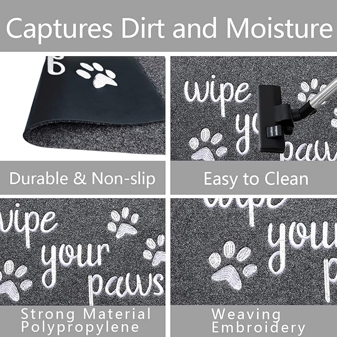 Welcome Mats for Front Door Wipe Your Paws Funny Doormat, Durable Natural Rubber Non Slip Back Mat Indoor Doormats Dog Doormats Mats for Entryway Porch Grey Mat 18X30 Inch