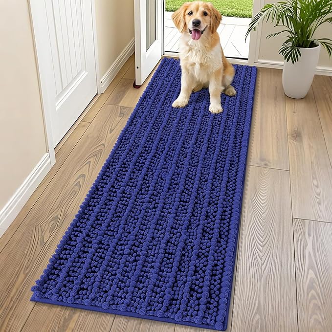 Smiry Dog Door Mat for Muddy Paws 70x24, Extra Soft Absorbent Chenille Doormat, Trap Moisture and Dirt, Non-Slip Machine Washable Front Door Mat for Indoor Entrance Inside Floor, Navy Blue