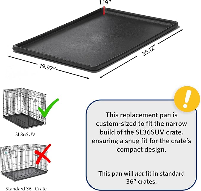 MidWest Homes for Pets Replacement Pan 36 Inch Long Midwest SUV Dog Crate; 35.44L x 20.08W x 1.19H Inches; 23PAN; Black