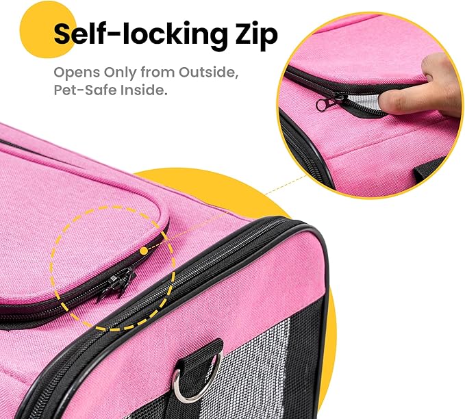 Conlun Dog Carrier Soft Sided, Large Cat Carrier with Inner Safety Leash, Pet Transport Carrier for Large Cats and Medium Dogs up to 20 Lbs, Collapsible Travel Puppy Carrier Bag -Pink L