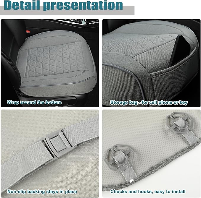 West Llama Linen Front Car Seat Cover Protector Anti-Slip Bottom Seat Cover Fits 95% of Vehicles,Wrapping Around The Bottom,Triangular Pattern(Gray-1Pcs)