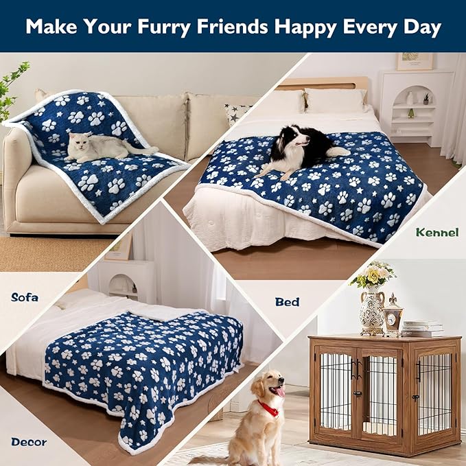 Yaning Waterproof Blanket for Dog Puppy Cat, Cute 3D Textured Paw Dog Blanket for Bed Couch Sofa, Soft Liquid Pee Proof Pet Furniture Protector, 30"x40", Navy Blue