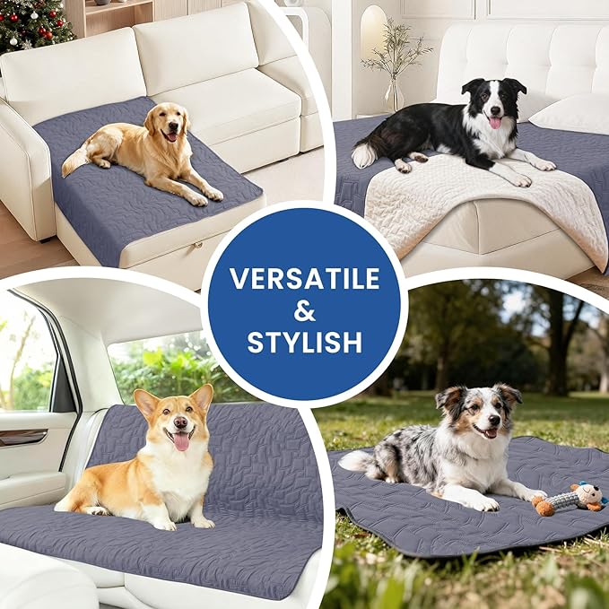 Waterproof Dog Blanket, Non-Slip Soft Pet Bed Cover, Couch Cover for Dogs Washable, Protects Sofa, Furniture, Crate, Car, Tear Resistant Leakproof Pet Blanket (68x82 Inch, Grey Blue)