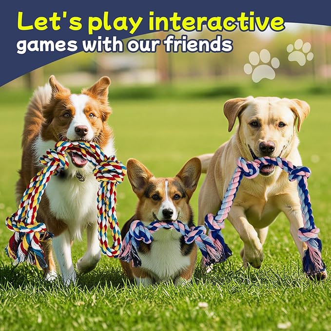 Rocfish [4 Pack Dog Rope Toys for Aggressive Chewers, Nearly Indestructible Tug of War Toys for All Dog Sizes, 100% Cotton Teeth Cleaning Chew Rope, Heavy Duty Tug Toy to Relieve Dog Boredom