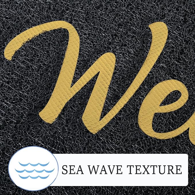 T.HENV Welcome Mat Outdoor Indoor, 36x24, Black-Gold, Waterproof, Non Slip, Easy Clean
