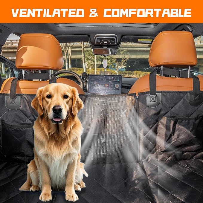 ISAGAPOY Back Seat Extender for Dogs - Large Space, Hard Bottom Pet Car Seat Cover (Holds 400lbs) with Removable Soft Blankets & Travel Portable Dog Bowl, Waterproof Dog Hammock for Trucks