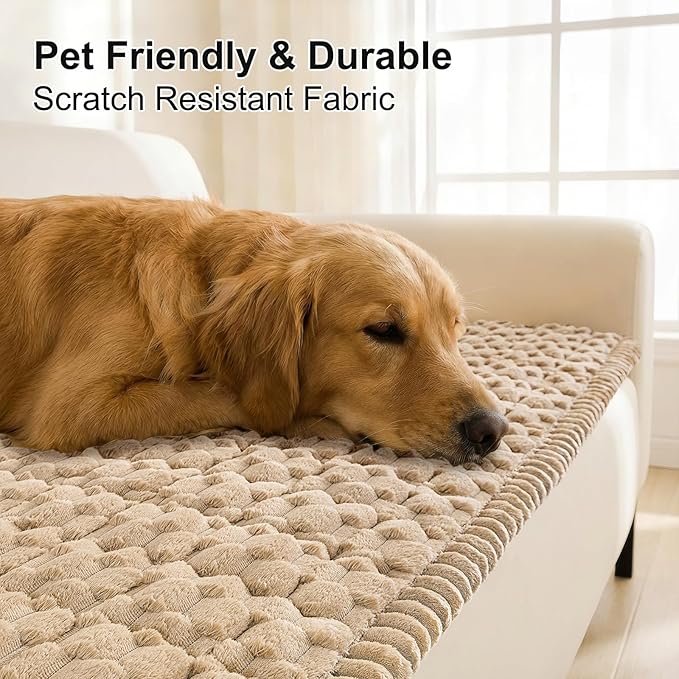 Smiry Pet Couch Cover for 3 Cushion Sofa, Non-Slip Fuzzy Couch Cover for Dogs Washable, Thick Soft Sofa Slipcovers Cushion Protector Pet Friendly (Camel, 27.6" x 70.9")