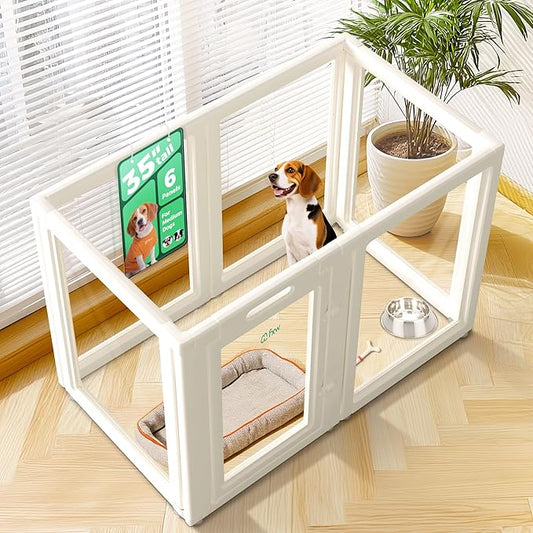 FXW AuraSpace Acrylic Indoor Dog Playpen for Medium Dogs, 35 Inch, 6 Panels, White