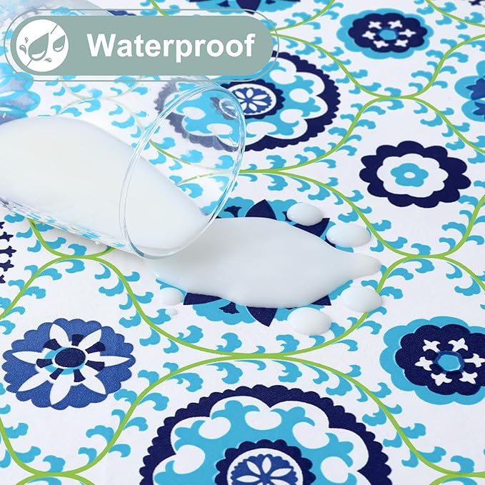 misaya Rectangle Waterproof Vinyl Table Cloth, Wipeable Tablecloth with Flannel Backing, Plastic Table Cover for Dinner, Picnic, Indoor and Outdoor (Navy Mandala, 60" x 102")