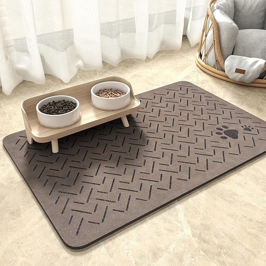 MontVoo-Absorbent Pet Feeding Mat-No Stains Quick Dry Dog Mat for Food and Water Bowl-Rubber Backing Dispenser Mat Accessories Supplies-Dog Bowl Messy Drinkers,(Brown,17"x28")