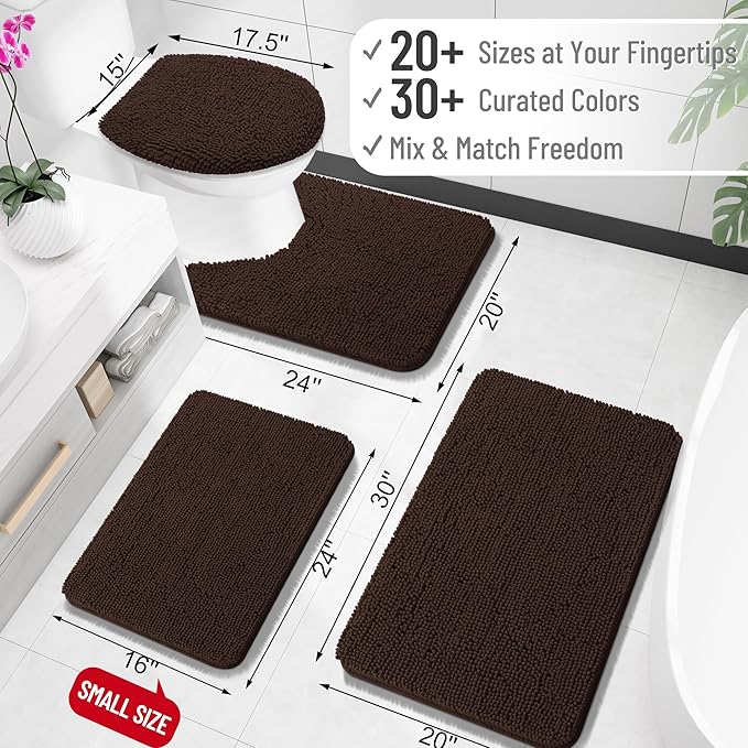 OLANLY Bathroom Rugs 35x24, Extra Soft Absorbent Chenille Bath Rugs, Rubber Backing Quick Dry, Machine Washable Bath Mats for Bathroom Floor, Tub and Shower, Home Decor Accessories, Brown