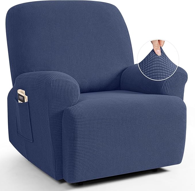 TAOCOCO Oversized Recliner Chair Covers, 1 Seater Streach Recliner Covers Soft Couch Protector Furniture Protector Covers with Elastic Chair Cover Jacquard Pattern (Navy Blue)