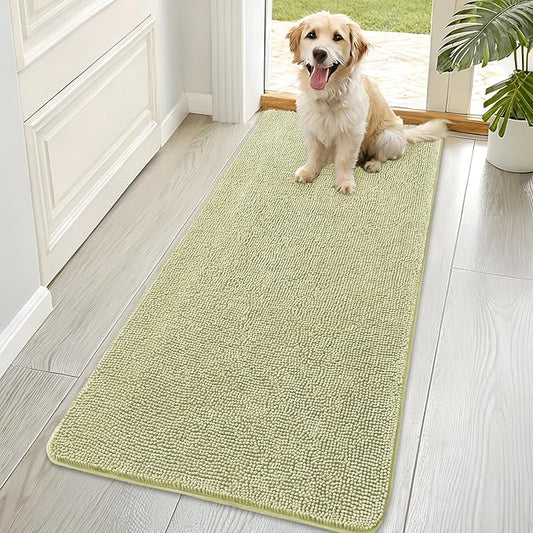 OLANLY Dog Door Mat for Muddy Paws 70x35, Absorbs Moisture and Dirt, Absorbent Non-Slip Washable Doormat, Quick Dry Chenille Mud Mat for Dogs, Entry Indoor Entryway Carpet for Inside Floor, Vanilla