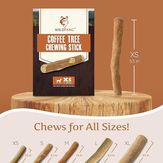 Wildfang® Coffee Wood Dog Chew, XS - Tough Chew Toys for Aggressive Chewers, Dog Teething Toys for Puppies, Training for Chewing Muscles, Coffee Tree Sticks for X-Small Dogs (Under 22 lbs)