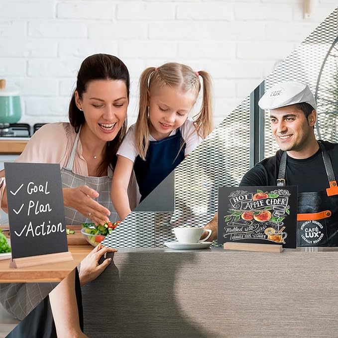 Mini Chalkboard Signs With Base Stands, Set of 6 Double Side 6 x 9 Inch Vintage Wooden Tabletop Chalkboard - Decorative Mini Table Signs Small Message Chalk Board