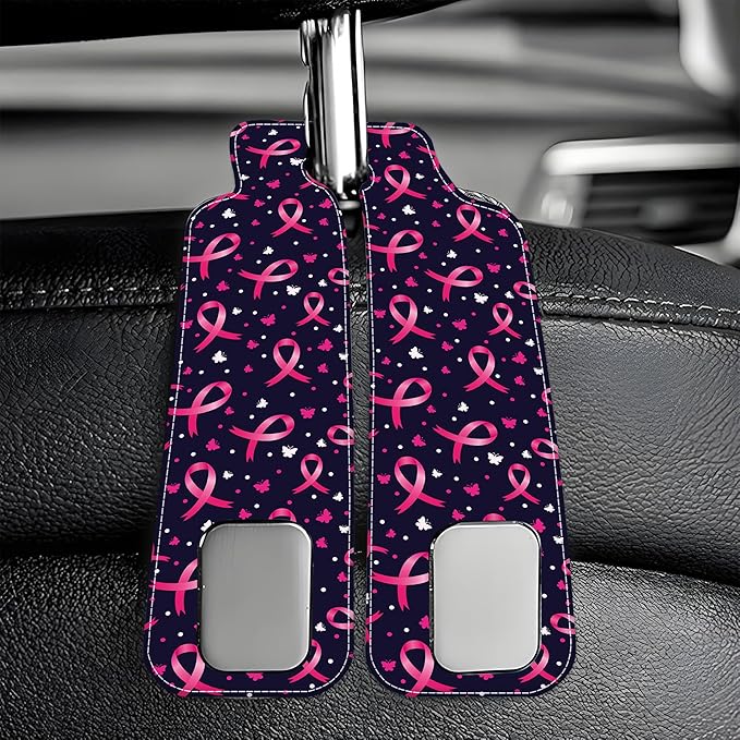 AEWNUNK Car Headrest Purse Hanger Black and White Checkered 1 Pack Bag Purse Holder for Car Premium Leather Double Metal Hook for Handbags, Grocery Bags and Phones