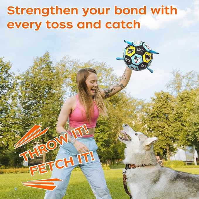 ZestPulse Dog Toy Soccer Ball with Straps, Herding Ball for Dogs, Outdoor Interactive Dog Toy, Dog Fetch Toy, Ideal for Medium & Large Dogs, Great Puppy Birthday (6 Inch)