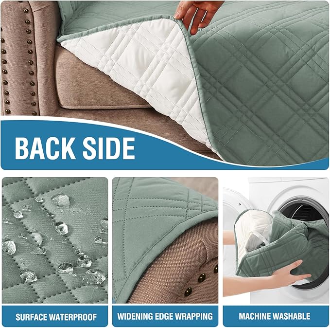 H.VERSAILTEX 100% Waterproof Slipcovers for Couches and Sofas Modern Pet Couch Cover Thick Soft Furniture Protector with Elastic Straps(Sofa, Lily Pad/Beige)