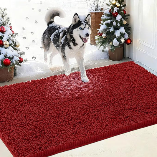 IM HOME Chenille Absorbent Outdoor Doormat 71" x 25", Washable Muddy Door Mats for Dog Non Slip Heavy Indoor Doormat Soft Front Doormats for Entryway, Mud Dog Paws, Patio Red Burgundy