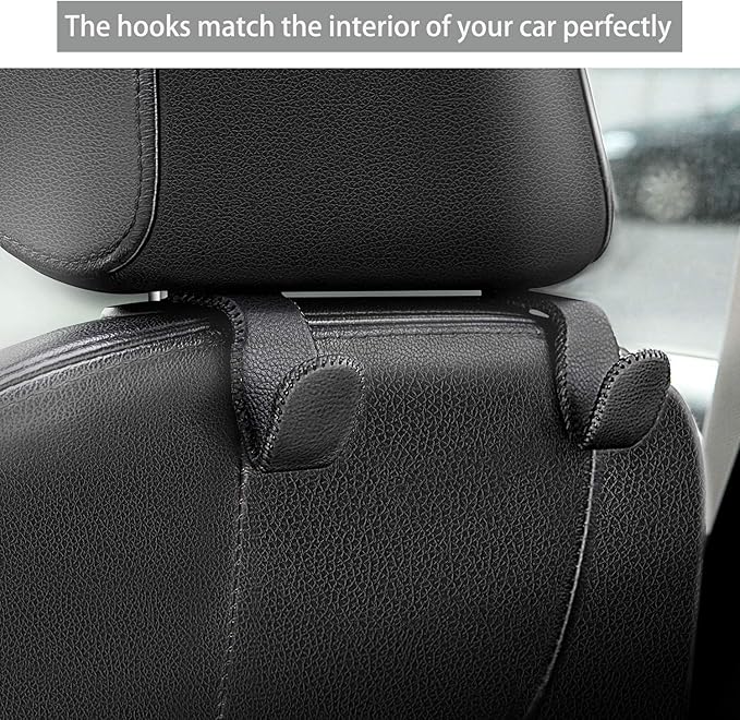 Headrest Hooks for Purses and Bags, Car Back Seat Headrest Hanger Vehicle Beige Leather Storage Hook, Pack of 2