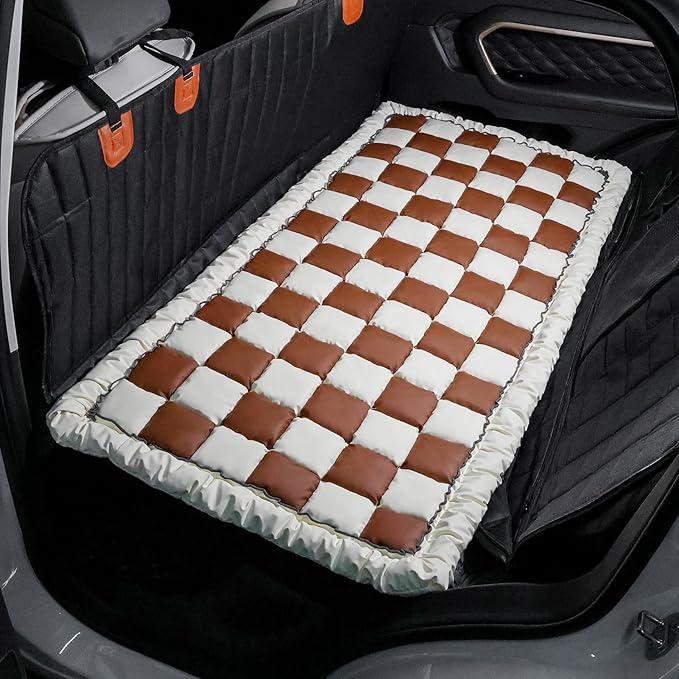AEEISHOMEREFORM Dog Bed Mat for Car Back Seat，Waterproof Backseat Pet Bed Pad，Non-Slip Dog Car Seat Cover，Leather Pet Cushion Fit for Backseat Extenders and Trucks SUV (Brown, 24.8x54 inch)