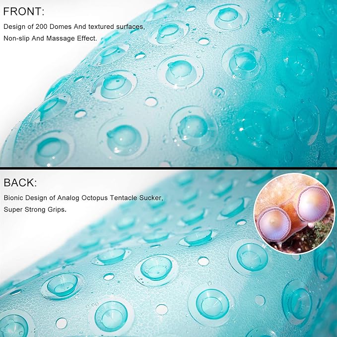 Bathtub Mats for Shower Tub, Extra Long Non-Slip 39 x 16 Inch Bath Mat with Drain Holes and Suction Cups, BathMat for Bathroom with Machine Washable (Clear Turquoise)