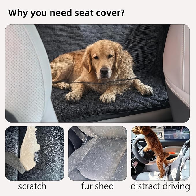Dog Car Seat Cover for Back Seat, Hard Bottom Car Seat Cover for Dogs with Door Protectors for Traveling and Camping with Pets, Waterproof and Scratch-Resistant, Suitable for Cars