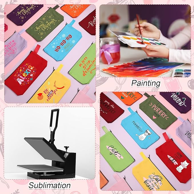 Reginary 60 Pieces Canvas Makeup Bags Bulk Cute Travel Cosmetic Pouch Multipurpose Blank Small Toiletry Bag DIY with Zipper for Women Teens Operation Christmas Gifts Items, 15 Colors(7.5 x 5 x 2 Inch)