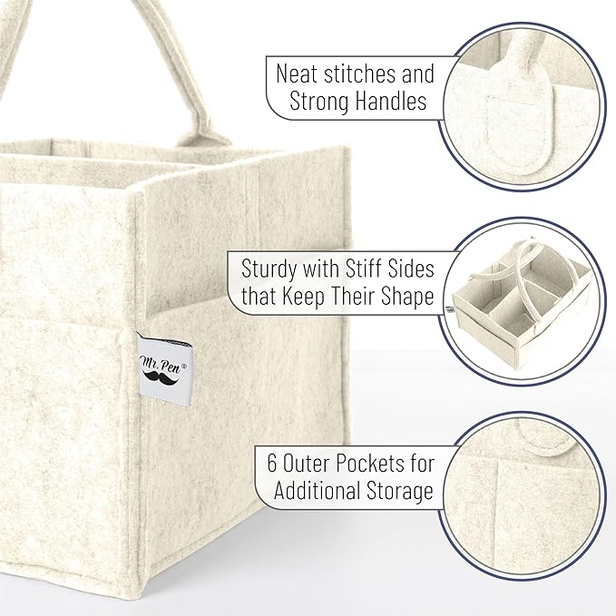 Mr. Pen- Baby Diaper Caddy Organizer, Beige, Medium, Nursery Storage Bin and Car Organizer for Diapers and Baby Wipes