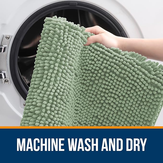 OLANLY Bathroom Rugs 70x46, Extra Soft Absorbent Chenille Bath Rugs, Rubber Backing Quick Dry, Machine Washable Bath Mats for Bathroom Floor, Tub and Shower, Home Decor Accessories, Sage Green