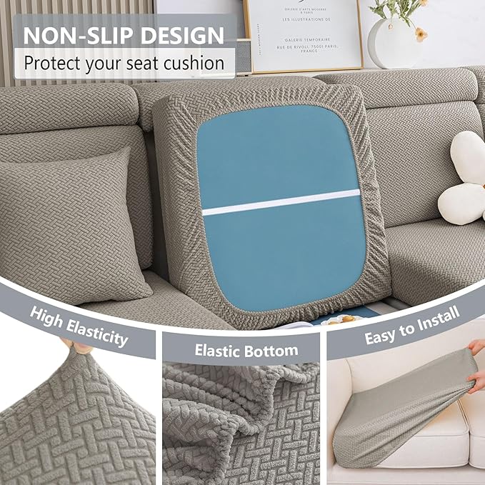 hyha Waterproof Couch Cushion Covers, Wear Resistant Couch Cover, Anti Slip Sofa Slipcovers Washable, Soft Thick Jacquard Furniture Protector for Pets Dog (1 Piece for Large, Taupe)