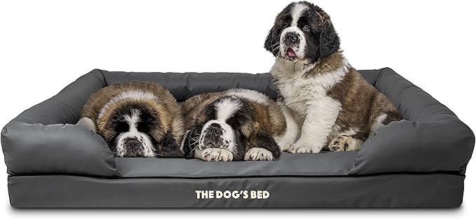 The Dog’s Bed, Dog Bed XXL Grey, Memory Foam, Pain Relief: Arthritis, Hip & Elbow Dysplasia, Post Surgery, Lameness, Supportive, Calming, Waterproof Washable Cover