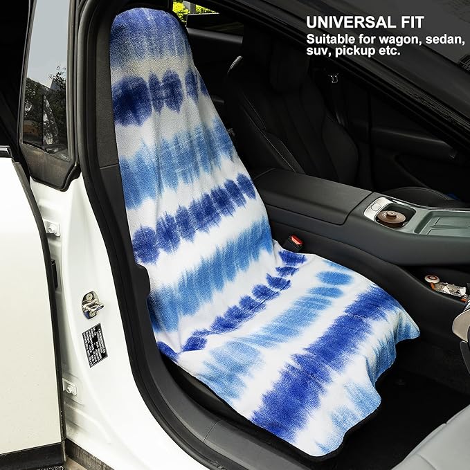 Waterproof Sweating Car Seat Cover for Post Gym Workout, Running, Swimming, Beach and Hiking, Universal Fit Non-Slip Bucket Seat Protector for Cars SUV Trucks, Machine Washable (Blue & White)